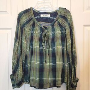 WE THE FREE Green Plaid Blouse Size XS